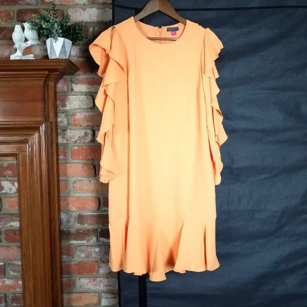 Vince Camuto Orange Cream Ruffle Long Sleeve Sheath Dress - Picture 5 of 9